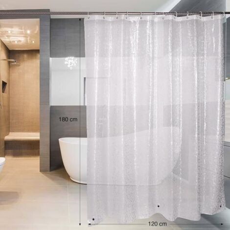 Tenda da doccia antimuffa 120 x 180 cm in EVA impermeabile con 8 anelli e peso magnetico sul fondo, tenda da bagno semitrasparente