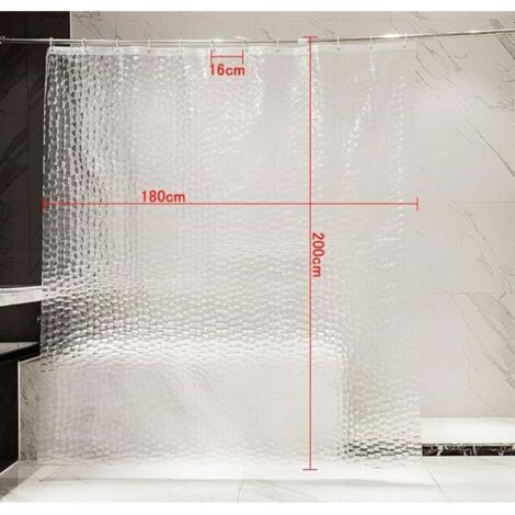 Tenda da doccia antimuffa 180 x 200 cm, semitrasparente, in EVA impermeabile e lavabile, spessore 0,18 mm, con 12 anelli, senza PVC.