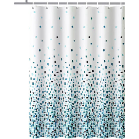 Tenda da doccia antimuffa e antimuffa KZQ Mosaico blu Dimensioni: 180 x 180 cm Tessuto idrorepellente (Mosaico blu)