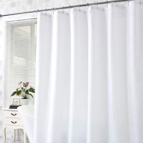 Tenda da doccia antimuffa, in poliestere spesso, 180 x 200 cm, impermeabile, con occhielli e ganci, bianca.