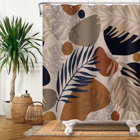 Tenda da doccia astratta in stile boho da 180 cm, tenda da doccia geometrica in stile metà secolo, tenda da vasca antimuffa e impermeabile, tenda da bagno in tessuto di poliestere lavabile con 12 ganc