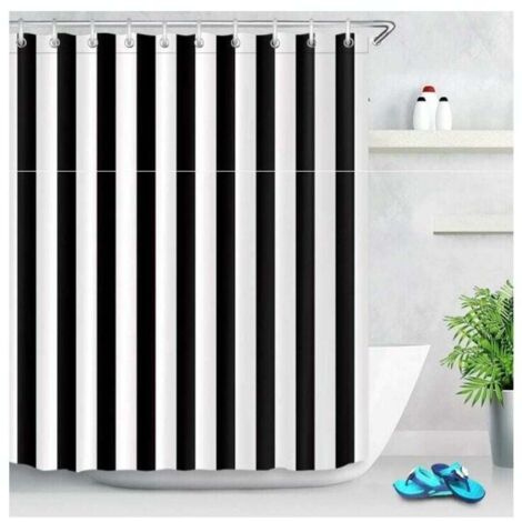 Tenda da doccia bianca e nera, tenda da bagno a righe, tessuto in poliestere impermeabile 150 x 180 cm, elegante decorazione per il bagno, gancio ad anello incluso
