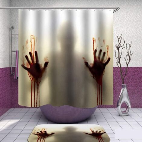 Tenda da doccia CCYKXA per Halloween, horror, mani insanguinate, decorazione a tema Halloween, tenda da doccia spaventosa con 12 ganci, 180 x 180 cm