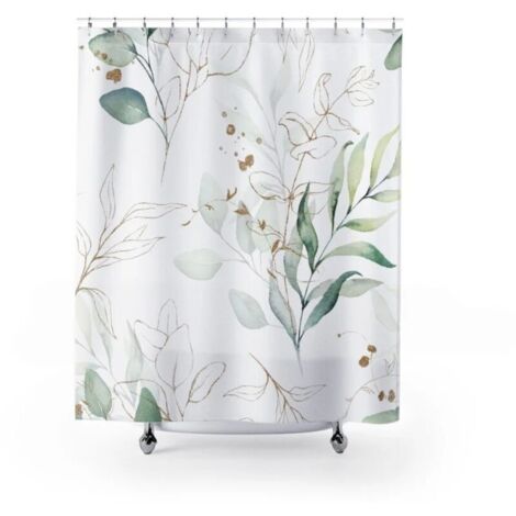Tenda da doccia con foglie di eucalipto, tenda da doccia botanica verde e oro, piccola tenda da vasca, antimuffa, impermeabile, tessuto in poliestere lavabile, tenda da bagno con 8 ganci, 120x180 cm
