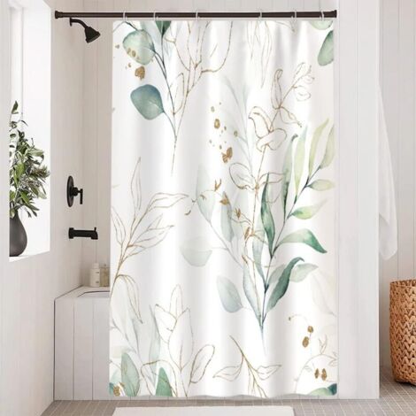 Tenda da doccia con foglie verdi di eucalipto, 120 x 180 cm, tessuto in poliestere impermeabile antimuffa con ganci