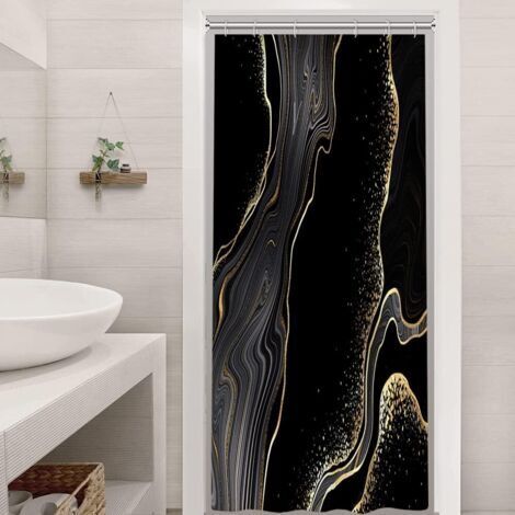 Tenda da doccia effetto marmo nero, piccola tenda da doccia grigio oro, tenda da vasca antimuffa impermeabile, tenda da bagno in tessuto di poliestere lavabile con 11 ganci, 180x200 cm