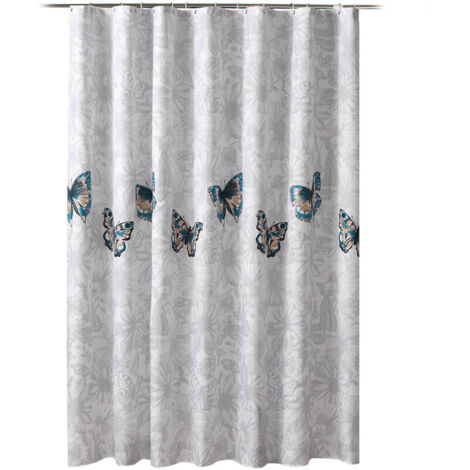 Tenda da doccia floreale KZQ, giglio su farfalle volanti, tenda da doccia in tessuto per arredamento bagno con ganci, 182,9 cm di larghezza x 182,9 cm di lunghezza