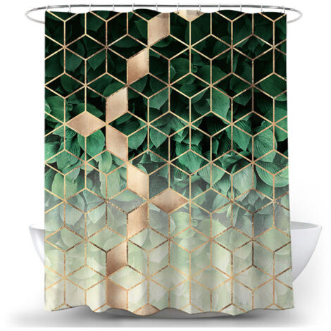 Tenda da doccia geometrica in marmo verde 120 x 180 cm, tenda da doccia in tessuto di poliestere, antimuffa, impermeabile, tenda da bagno lavabile con 12 anelli e ganci per vasca da bagno