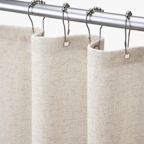 Tenda da doccia in lino strutturato rustico bohémien per bagno, crema, 180 x 180 cm