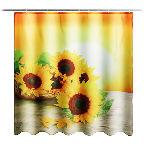 Tenda da doccia gialla di girasoli decorata, girasoli gialli