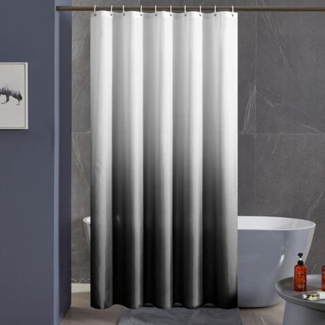 Tenda da doccia in poliestere impermeabile e lavabile per il bagno con 10 ganci, dal bianco al nero, 120 x 200 cm