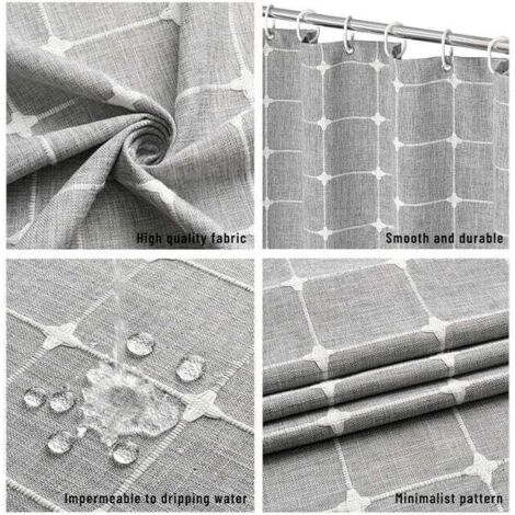 Tenda da doccia in stile boho con dettagli in nappa, robusta tenda da doccia in tessuto a righe rustico (grigio) 180x180cm
