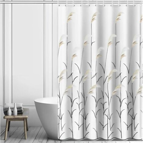 Tenda da doccia KZQ con motivo a canne, 180 x 180 cm, antimuffa, 12 ganci di alta qualità, tenda da bagno in poliestere (tenda bianca)