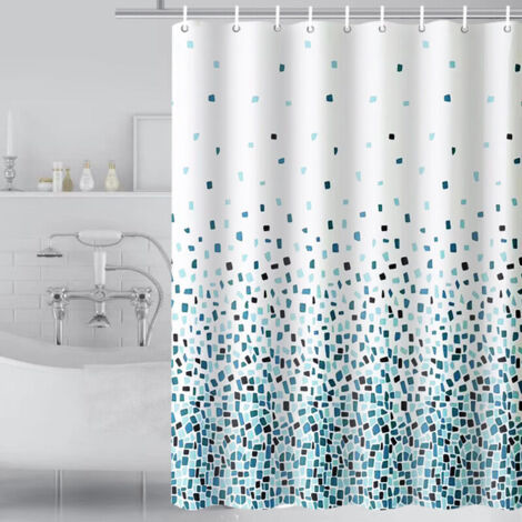 Tenda da doccia (motivo a mosaico - blu, confezione singola) per vasca da bagno e bagno, lavabile, antimuffa e antibatterica, 180 x 180 cm (71 x 71 tasche), 100% poliestere.