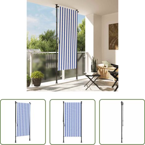 Tenda da esterno -  Tenda a Rullo Esterno Blu e Bianca 100x270cm Tessuto e Acciaio
