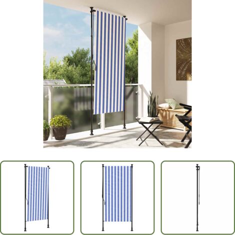 Tenda da esterno -  Tenda a Rullo Esterno Blu e Bianca 120x270cm Tessuto e Acciaio