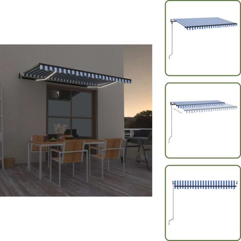 Tenda da esterno - vidaXL Tenda Automatica con Sensore Vento e LED 450x300 cm Blu Bianca -