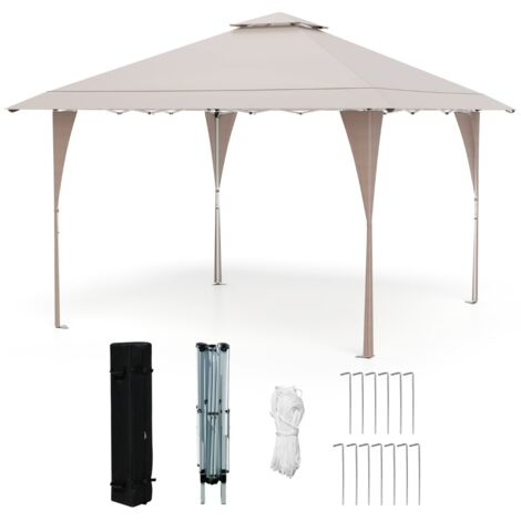 Tenda da gazebo con tetto ventilato e borsa per il trasporto, Riparo istantaneo regolabile 390 x 390 cm Khaki