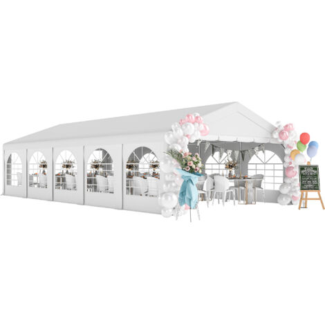 Tenda da giardino 10x5 m con 10 pareti laterali rimovibili, in PE e metallo zincato, bianca