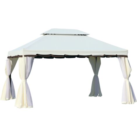 Tenda da giardino esterna 4 x 3 m con doppio tetto, ideale come tendone per ricevimenti, con pareti e zanzariere bianche.