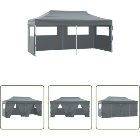 Tenda da giardino -  Gazebo Pieghevole con 4 Pareti 3x6m Acciaio Antracite