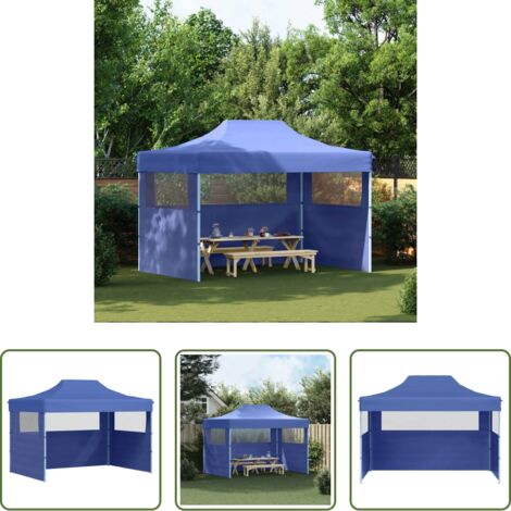 Tenda da giardino -  Gazebo Professionale Pieghevole con 3 Pareti 3x4m Acciaio Blu