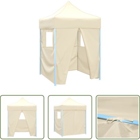 Tenda da giardino -  Gazebo Professionale Pieghevole con 4 Pareti 2x2m Acciaio Crema