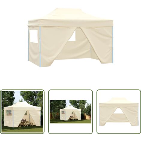 Tenda da giardino -  Gazebo Professionale Pieghevole con 4 Pareti 3x4m Acciaio Crema