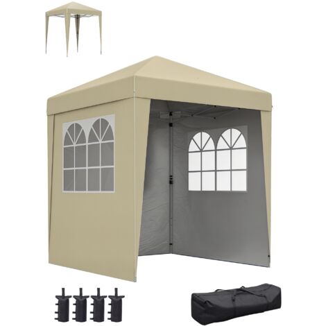 Tenda da giardino pieghevole a scomparsa, regolabile in altezza, con protezione UV 30+ e 3 pareti laterali beige.