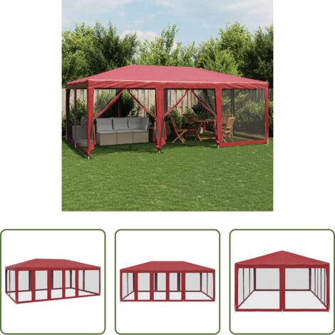Tenda da giardino -  Tenda per Feste con 10 Pareti Laterali in Rete Rossa 6x4 m HDPE