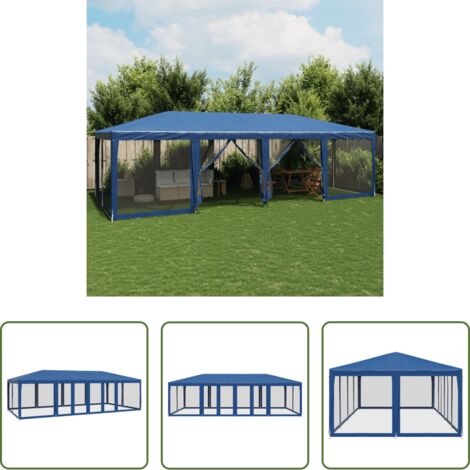 Tenda da giardino -  Tenda per Feste con 12 Pareti Laterali in Rete Blu 8x4 m HDPE