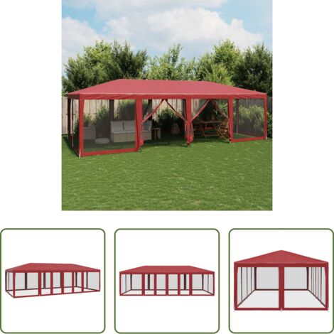 Tenda da giardino -  Tenda per Feste con 12 Pareti Laterali in Rete Rossa 8x4 m HDPE