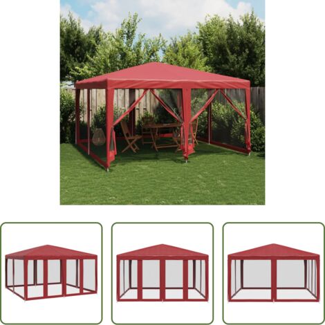Tenda da giardino -  Tenda per Feste con 8 Pareti Laterali in Rete Rossa 4x4 m HDPE