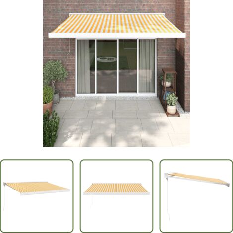 Tenda da giardino -  Tenda Retrattile Gialla e Bianca 3,5x2,5 m Tessuto e Alluminio
