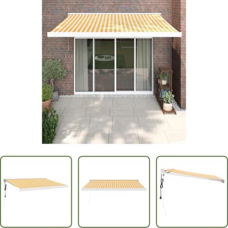 Tenda da patio -  Tenda Retrattile Gialla e Bianca 3,5x2,5 m Tessuto e Alluminio