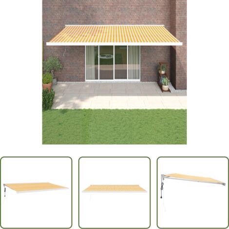 Tenda da patio -  Tenda Sole Retrattile Gialla e Bianca 5x3 m Tessuto e Alluminio