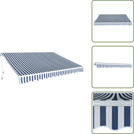Tenda da patio - vidaXL Tenda da Sole Pieghevole Manuale 350 cm Blu/Bianca - Tenda da sole manuale