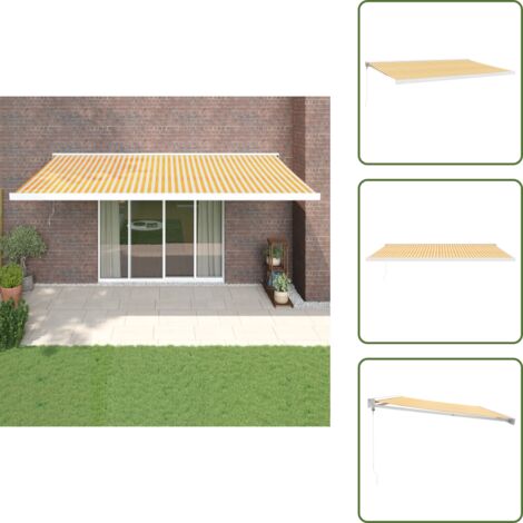Tenda da patio - vidaXL Tenda Sole Retrattile Gialla e Bianca 5x3 m Tessuto e Alluminio - Tenda a parete