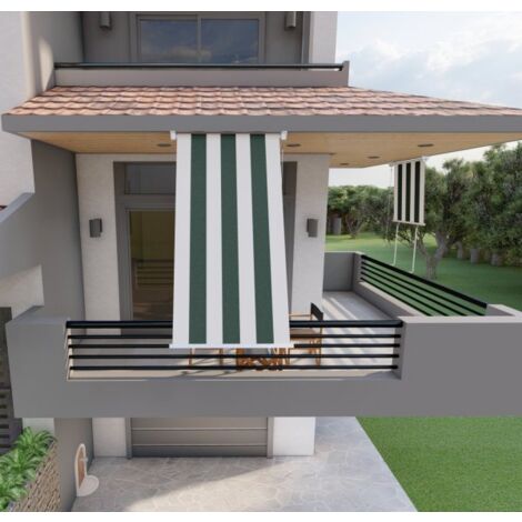 MITEPEK Tenda da sole a caduta con bracci 150cm telo impermeabile verde e bianco Golisa