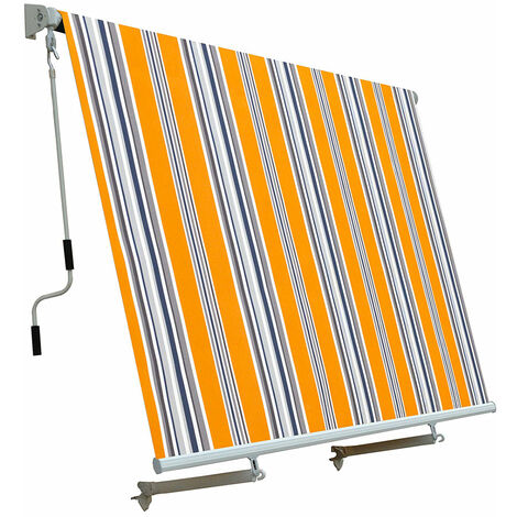 Tenda da Sole a Caduta con Bracci 245x245 cm Tessuto in Poliestere Riga Gialla
