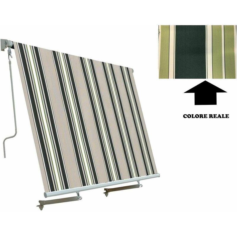 Tenda da sole a caduta senza cassonetto con bracci balcone varie misure e colori misura: 3x2,5 metri colore: verde/bianco