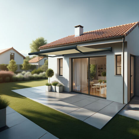 Tenda da sole a cassonetto integrale CELESTE 4,00x3,00 M (Manuale - Grigio antracite strutturato RAL7016ST - Beige chiaro 250gr/m²)