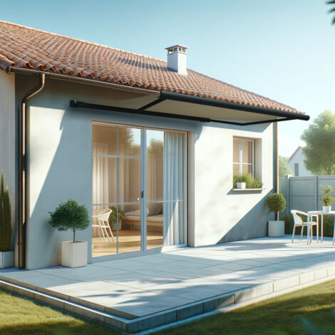 Tenda da sole a cassonetto integrale HEVOA 4,00x3,00 M (Manuale - Grigio antracite strutturato RAL7016ST - Beige chiaro 250gr/m²)