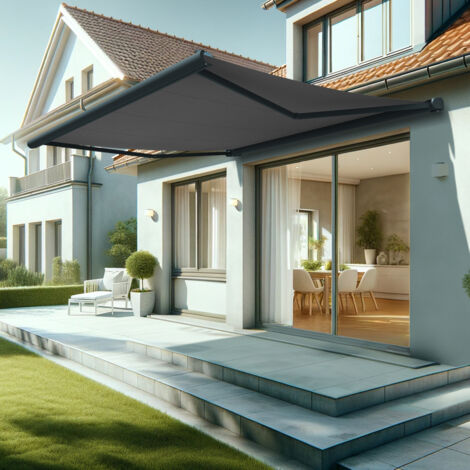 Tenda da sole a cassonetto integrale HEVOA 4,05x3,50 M (Manuale - Grigio antracite strutturato RAL7016ST - Grigio scuro 250gr/m²)
