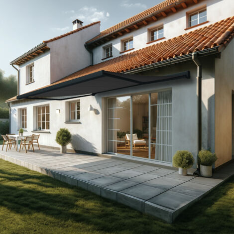 Tenda da sole a cassonetto integrale SOA 5,00x3,50 M (Manuale - Grigio antracite strutturato RAL7016ST - Grigio scuro 250gr/m²)