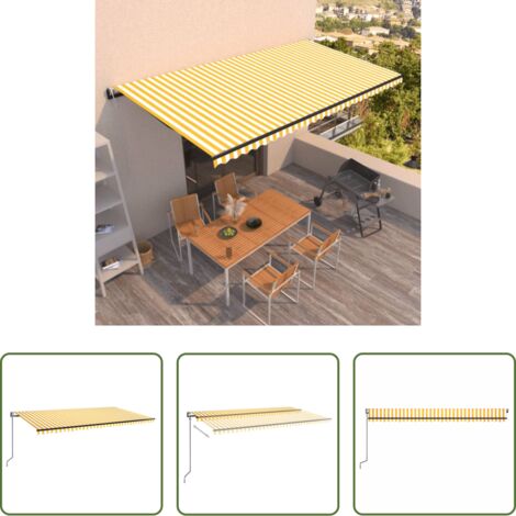 Tenda da sole automatica -  Tenda da Sole Retrattile Automatica 600x350 cm Gialla e Bianca