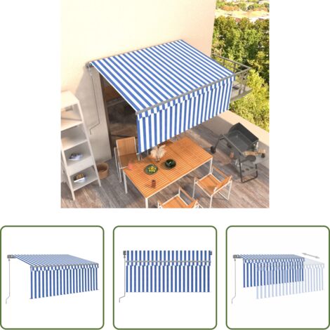 Tenda da sole automatica -  Tenda Sole Retrattile Automatica con Parasole 3x2,5m Blu Bianco