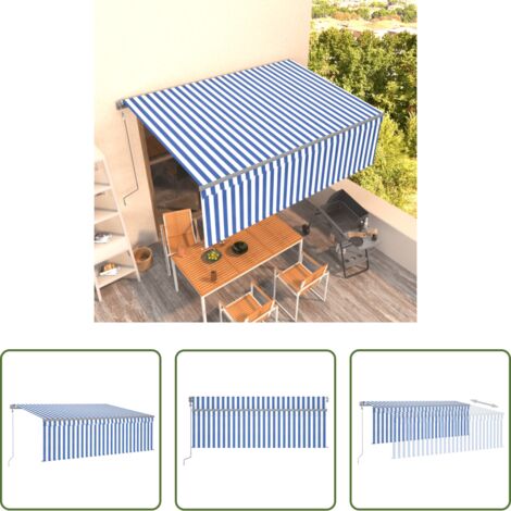 Tenda da sole automatica -  Tenda Sole Retrattile Automatica con Parasole 4x3m Blu Bianco