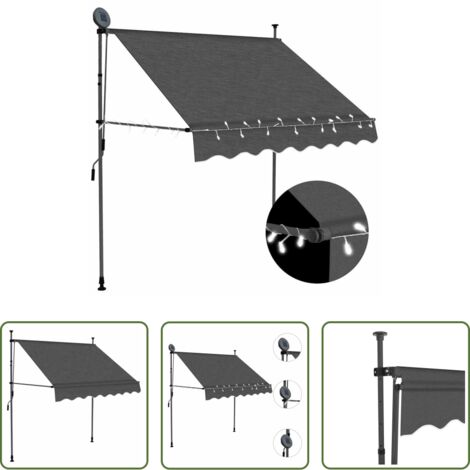 Tenda da sole con LED -  Tenda da Sole Retrattile Manuale con LED 100 cm Antracite