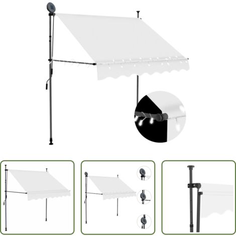 Tenda da sole con LED -  Tenda da Sole Retrattile Manuale con LED 100 cm Crema